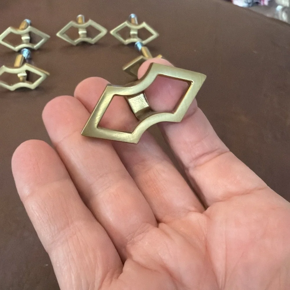 Vintage Set of 6‎ Solid Brass Geometric Cabinet Drawer Pulls MCM